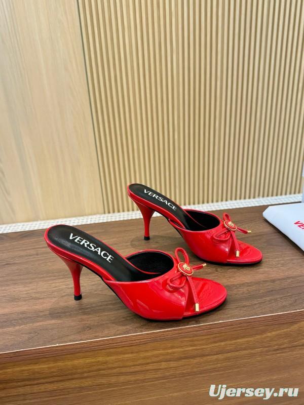 2025 Women VERSACE Red Patent Leather High Heel Bow LY00210