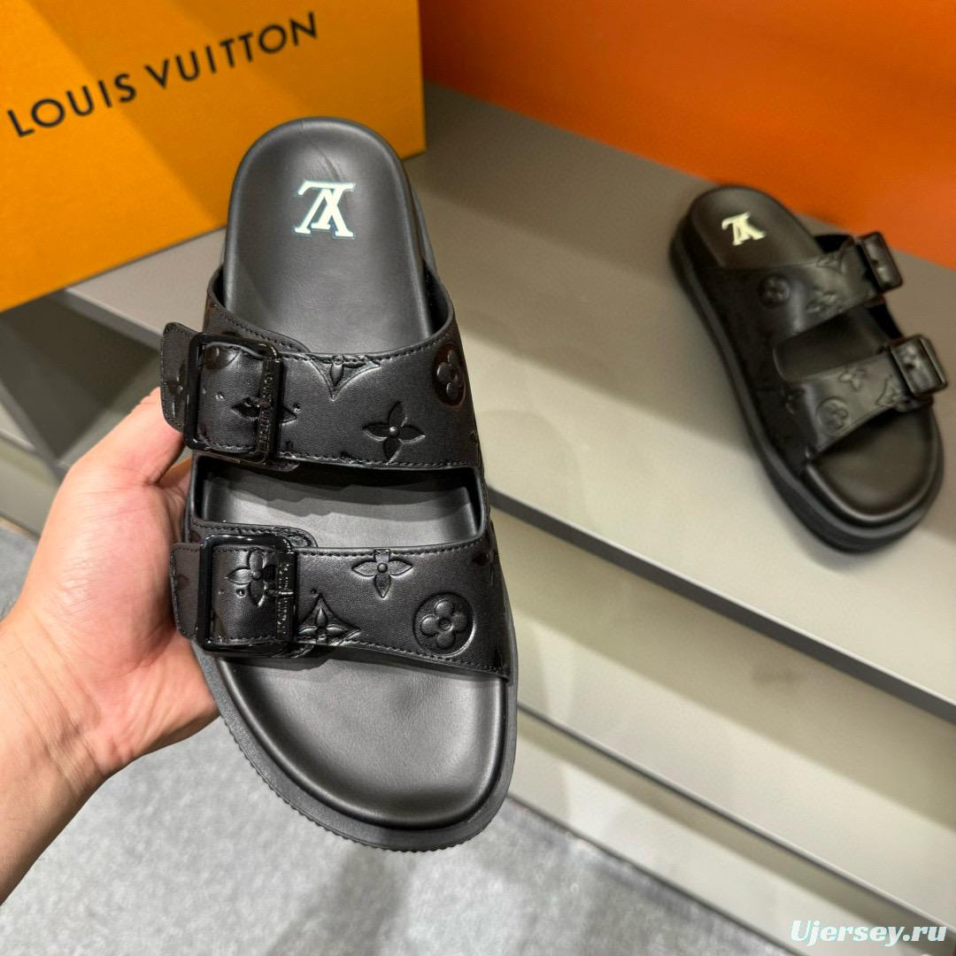 2024 Slippers Louis Vuitton Black Leather Slippers