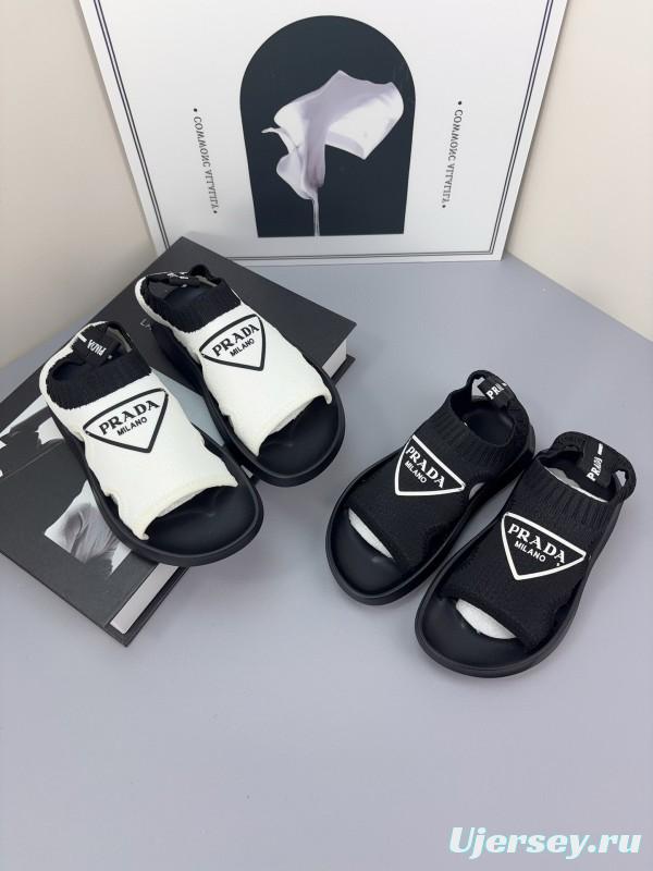 2025 Kids PRADA Black White Fabric Sandals