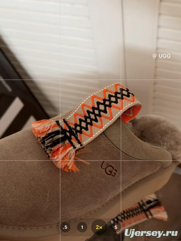 2024 UGG Grey Suede Slippers Woven Tassel MJ00230