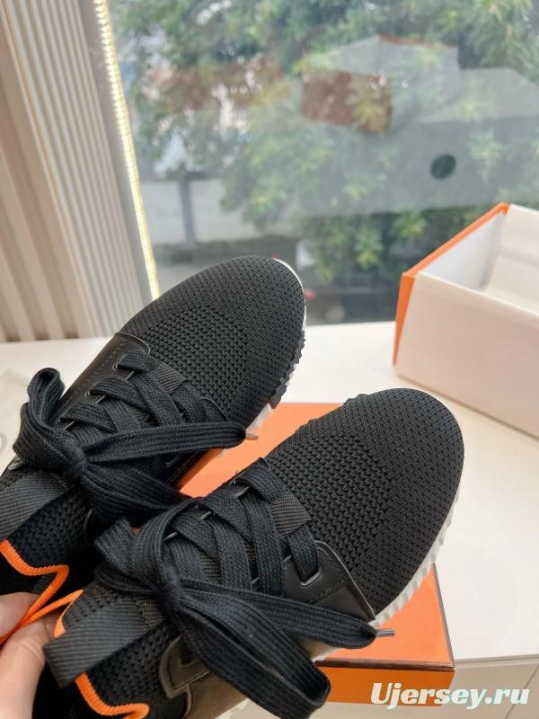 2024 Unisex Hermès Black Orange Knit Sneakers
