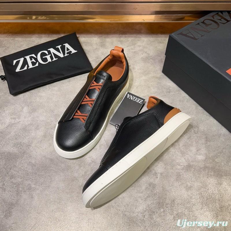 2024 Men Ermenegildo Zegna Black Brown Leather Sneakers MJ00280
