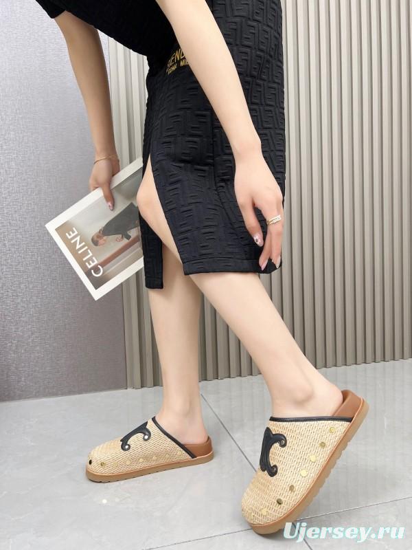 2025 Slippers CELINE Beige Black Leather Slippers LY00240