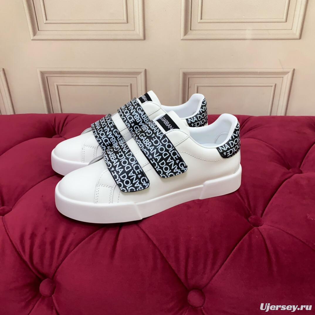 2025 Unisex Dolce & Gabbana White Leather Sneakers LOGO Strap LY00300