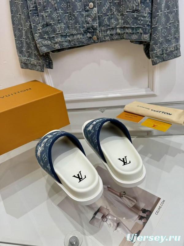 2025 Slippers Louis Vuitton Blue Denim Canvas Slippers LY
