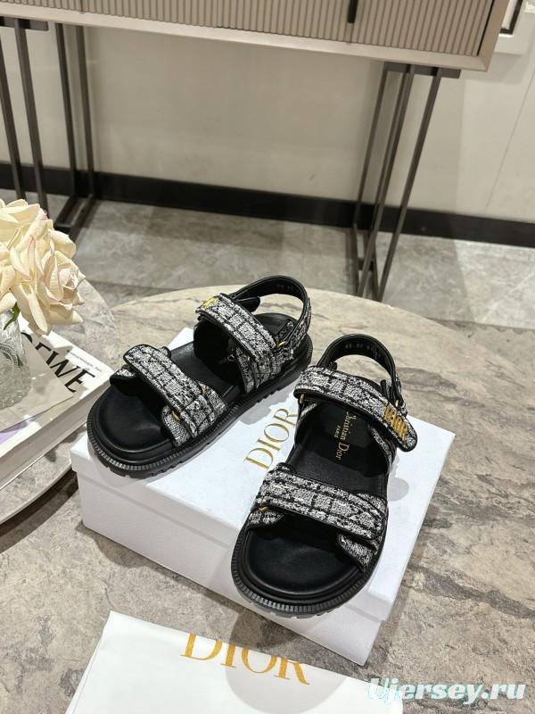2025 Women Dior Black White Fabric Sandals KFY00300