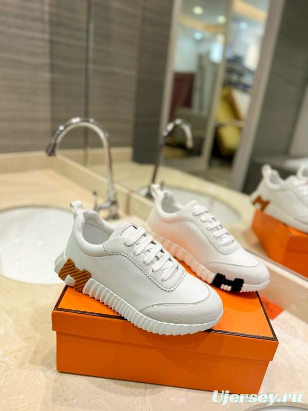 2024 Unisex Hermès White Imported Calf Leather Rain Cloth Casual Sneakers MJ00320
