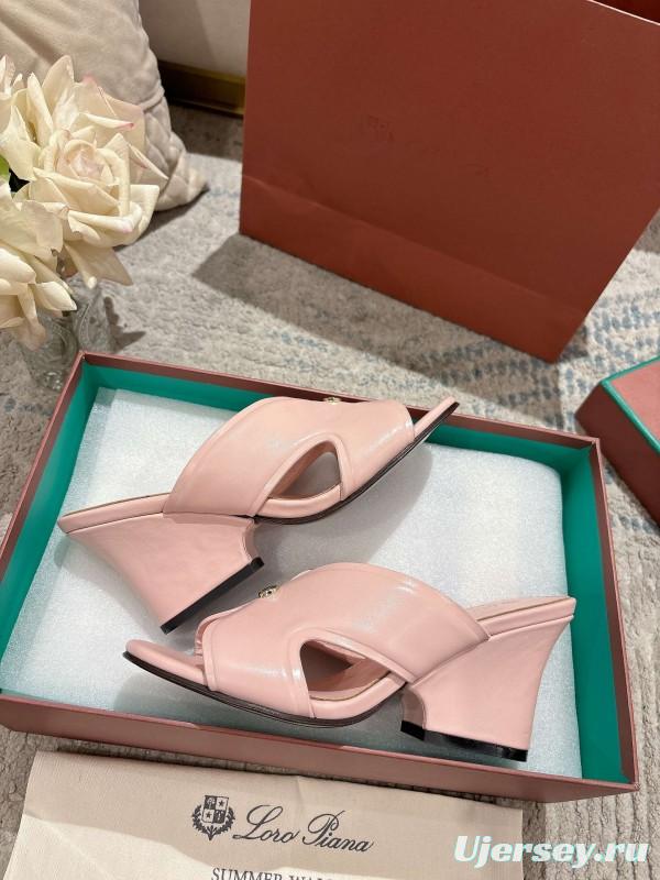 2025 Women Le Parmentier Pink Leather Heeled Sandals