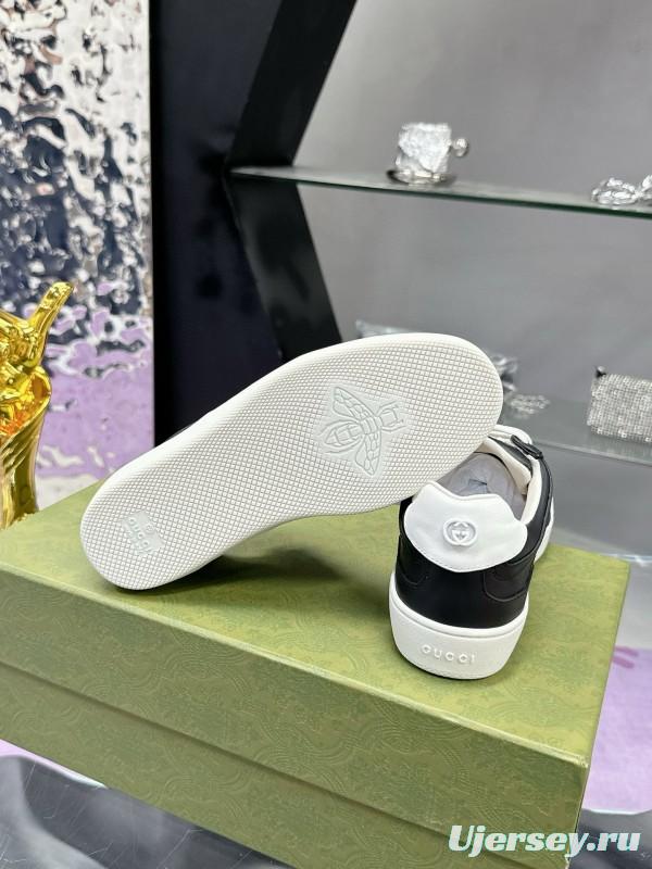 2024 Unisex Gucci Black White Leather Suede Sneakers MJ00310