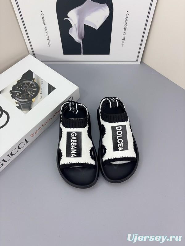 2025 Kids Dolce & Gabbana Pink Black White Knit Sandals