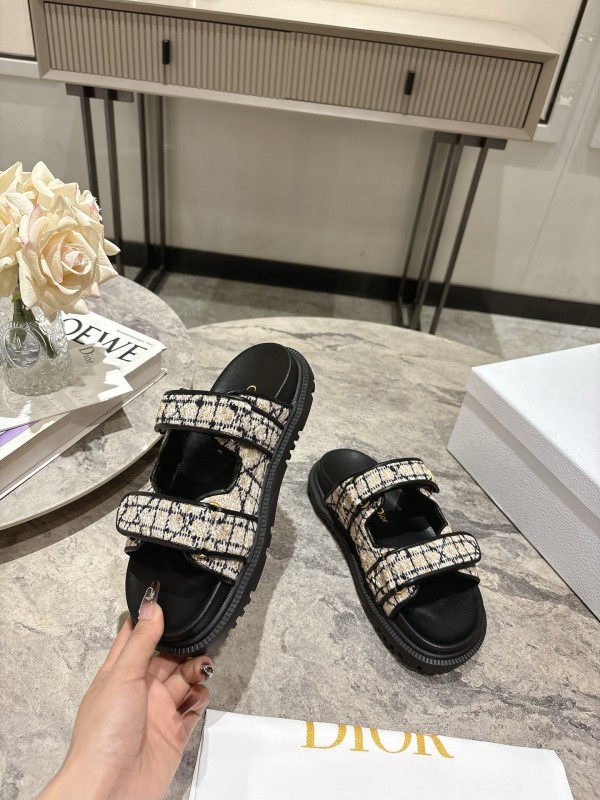 2025 Women Dior Black White Fabric Sandals KFY00300