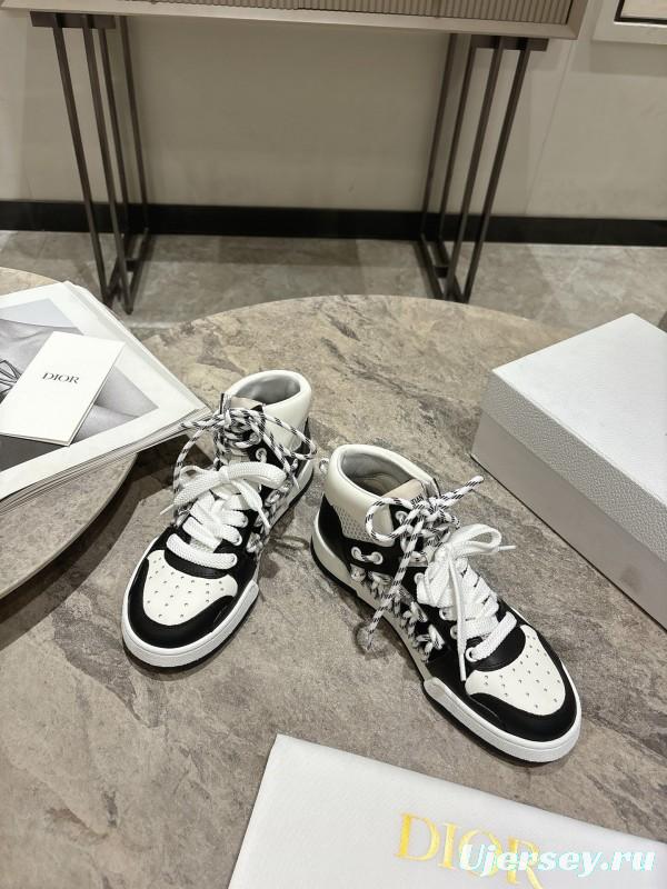 2025 Women Dior Black White Leather Sneakers KFY00340