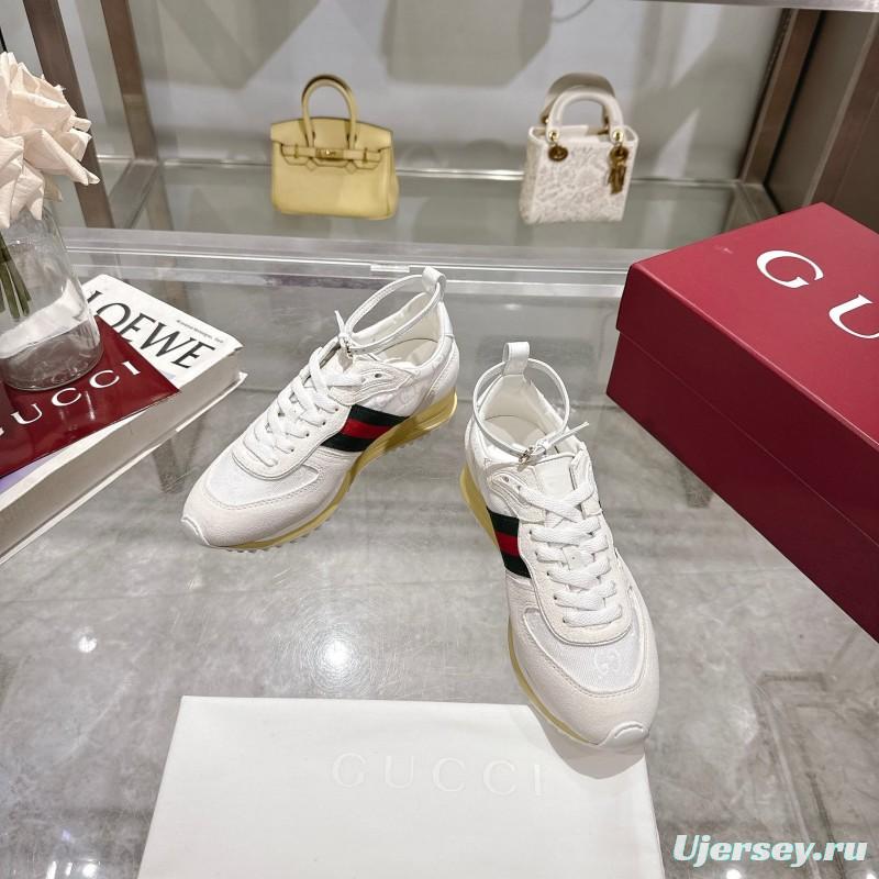2025 Unisex Gucci White Black Red Fabric Sneakers Detachable Adjustable Ankle Strap LY00340