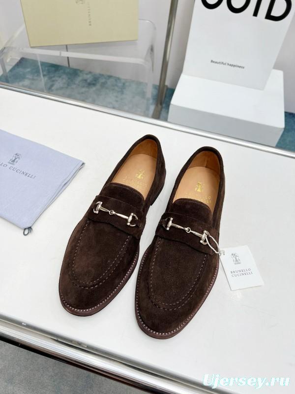 2024 Men Brunello Cucinelli Brown Suede Leather Loafers
