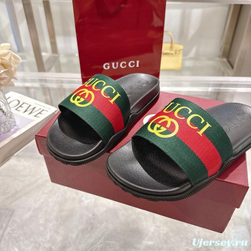 2025 Gucci Green Red Black Rubber Slippers