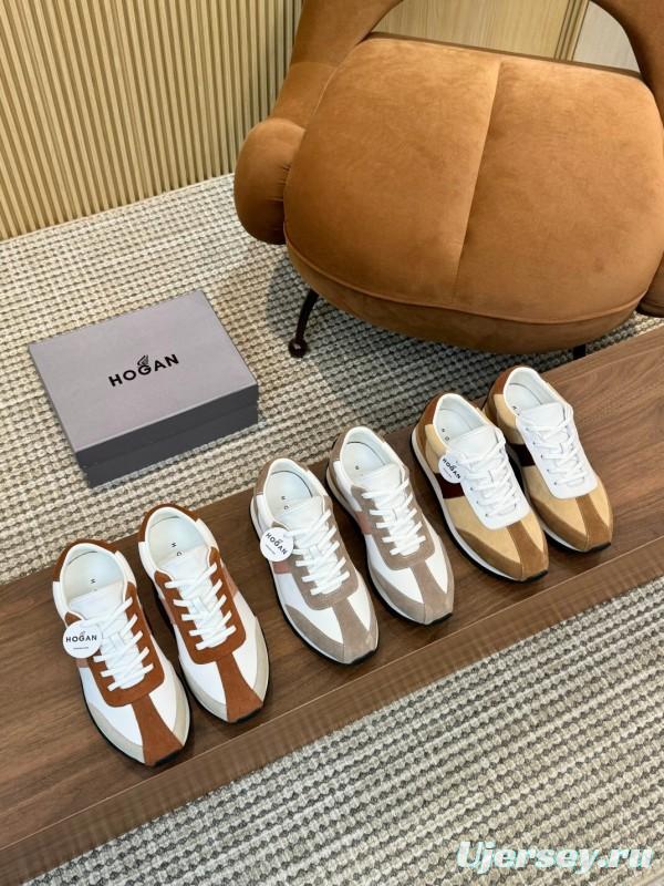 2025 Men HOGAN Beige White Burgundy Suede Leather Sneakers