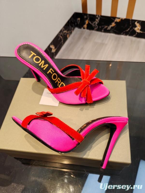 2025 Women TOM FORD Pink Red Silk Velvet High Heel Mules KFY00290