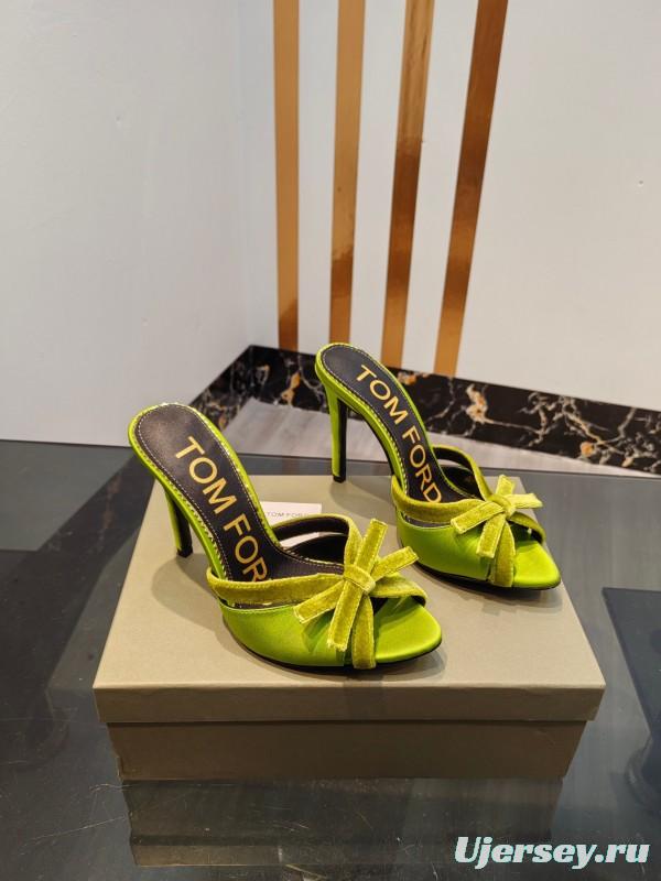 2025 Women TOM FORD Green Velvet High Heel Mules KFY00290