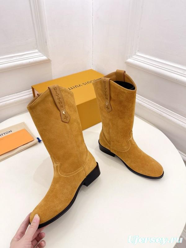 2024 Women Louis Vuitton Brown Suede Leather Boots MJ00440(F)