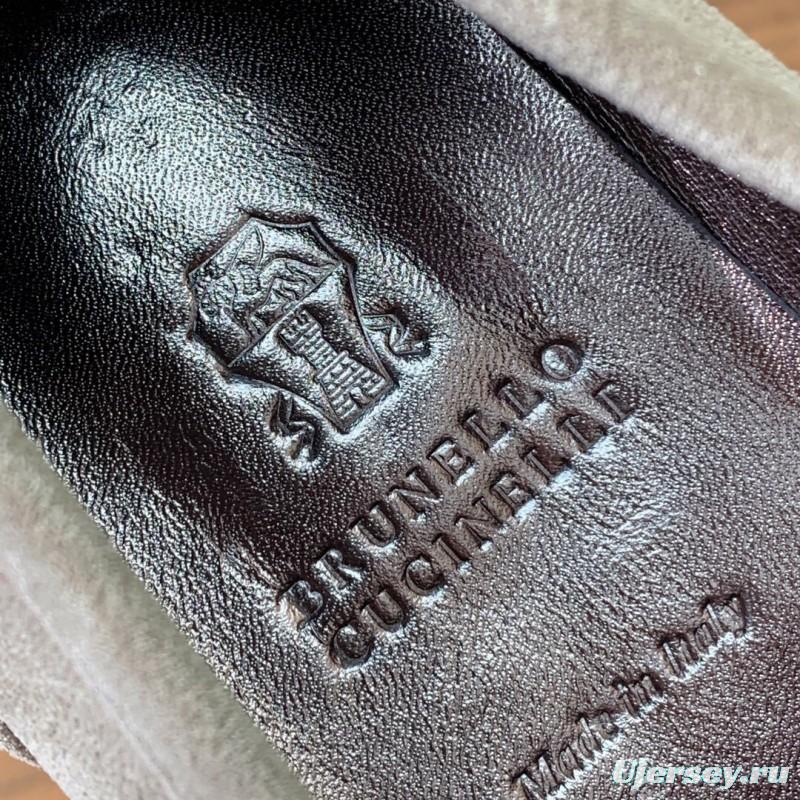 2025 Unisex Brunello Cucinelli Beige Suede Loafers Handmade Craftsmanship KFY00300