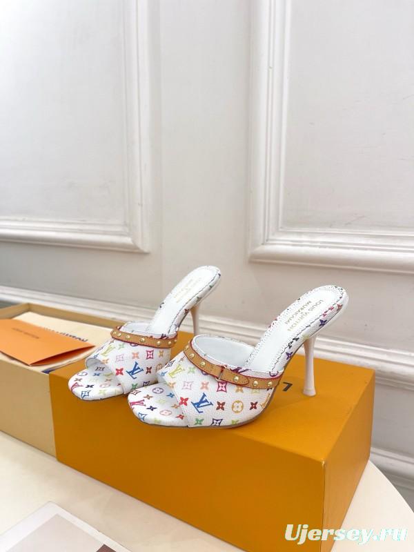 2025 Women Louis Vuitton Multicolor Leather High Heel Sandals MJ00290