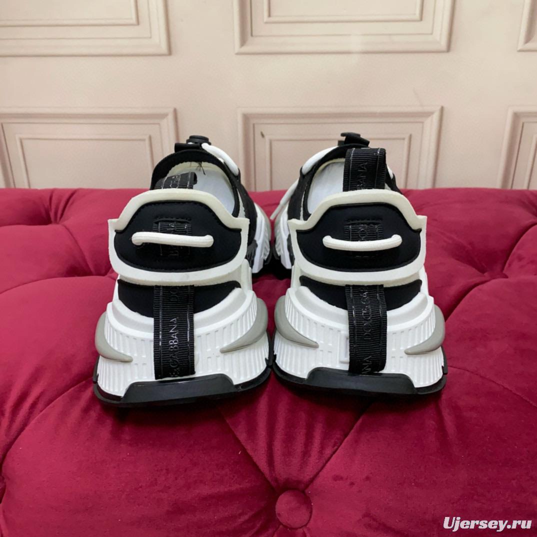 2024 Unisex Dolce & Gabbana Black White Knit Leather Sneakers MJ00340