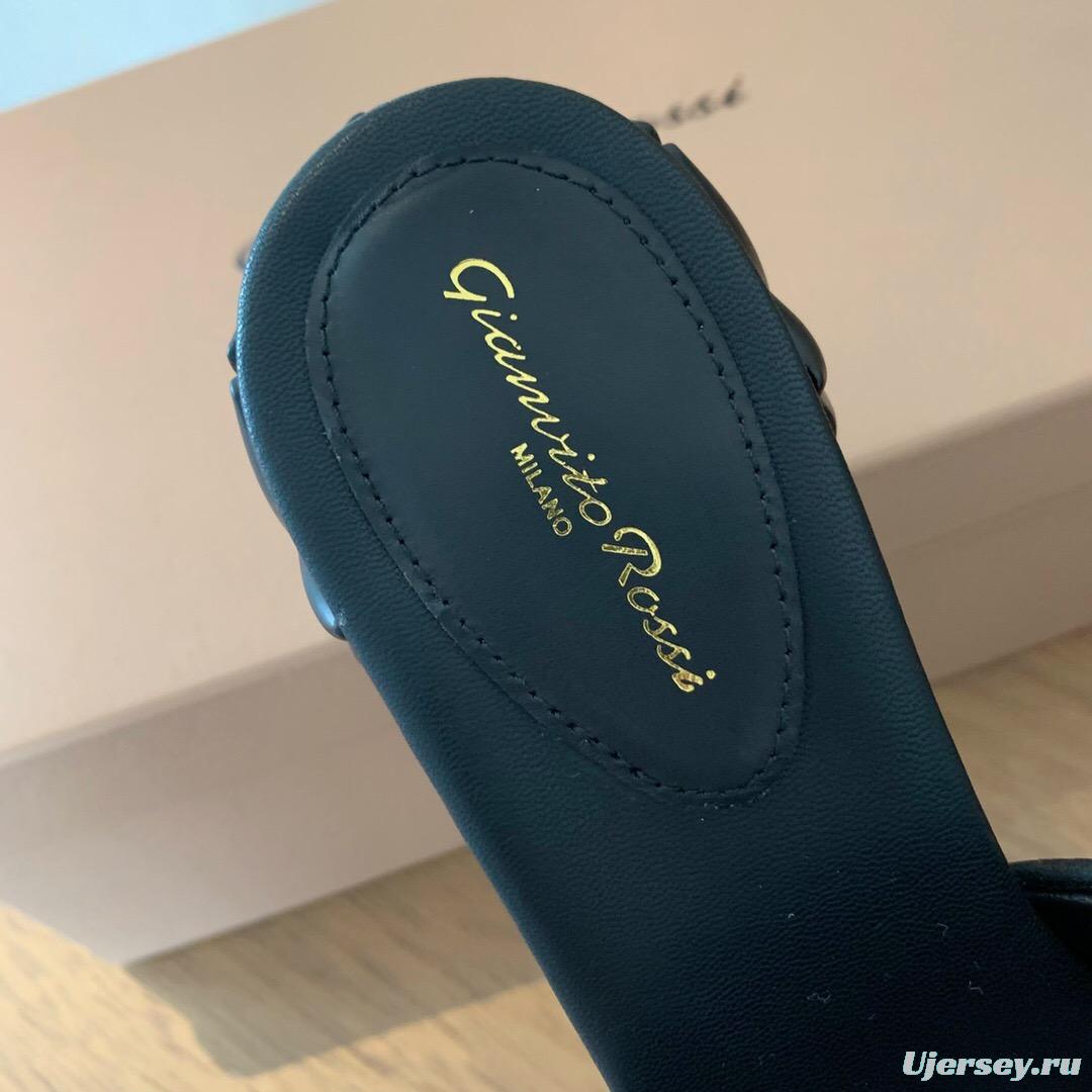 2025 Women Gianvito Rossi Black Leather Slippers KFY00260
