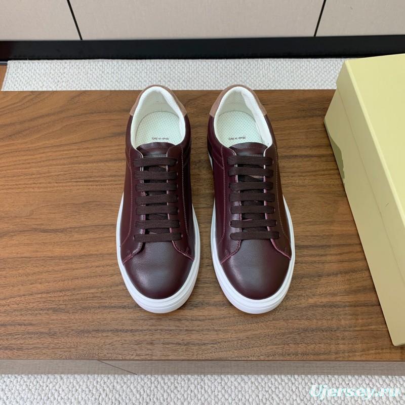 2025 Men Brunello Cucinelli Burgundy Leather Casual Sneakers Original Sole KFY00310(M)