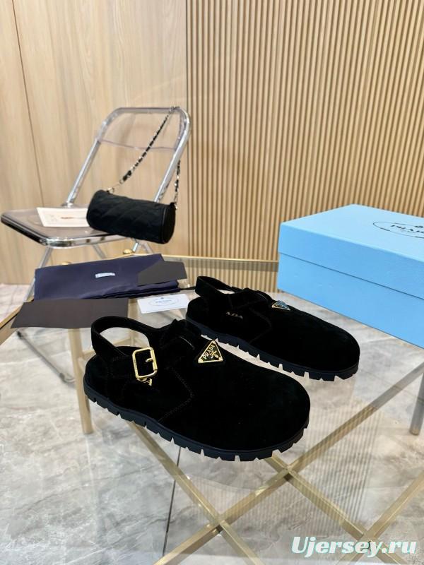 2025 Women Prada Black Suede Sandals
