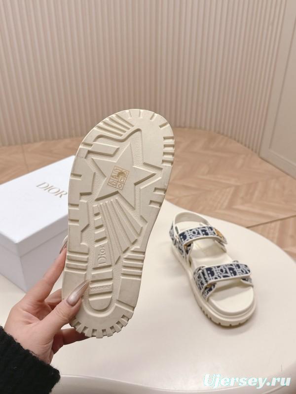 2025 Women Dior Navy White Canvas Sandals LY