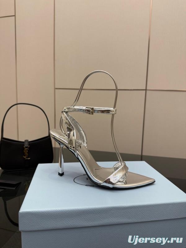 2025 Women Yves Saint Laurent Silver Leather Stiletto Sandals