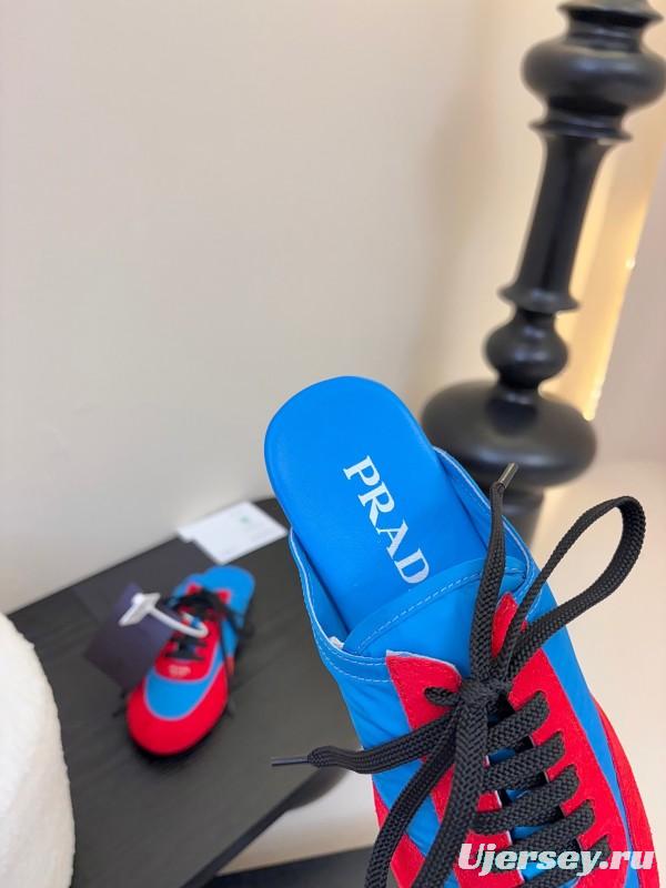 2025 Women Prada Blue Red Suede Leather Sneakers