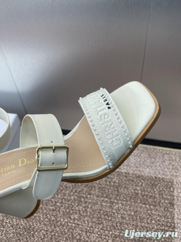 2025 Women Dior White Calfskin Silk Embroidery Sandals KFY00320