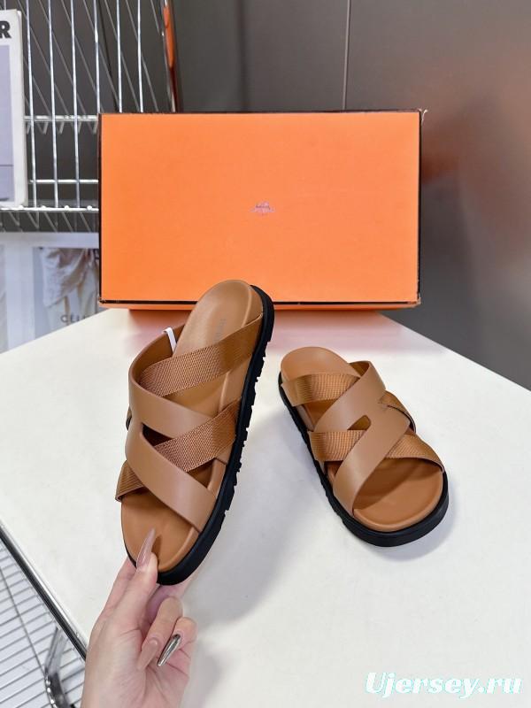 2025 Slippers Hermès Brown Leather Slippers