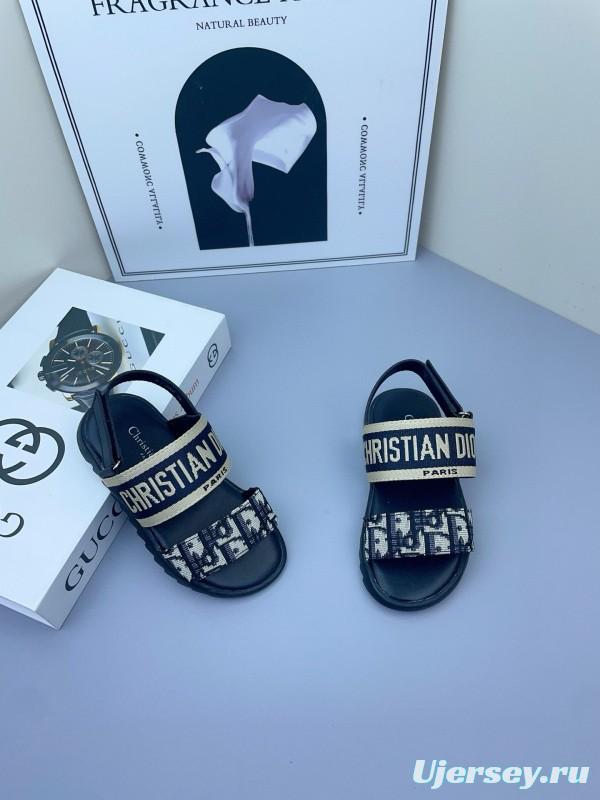 2025 Kids DIOR White Black Canvas Sandals