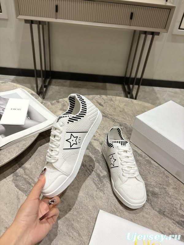 2025 Women Dior White Knit Leather Sneakers Star Logo KFY00330