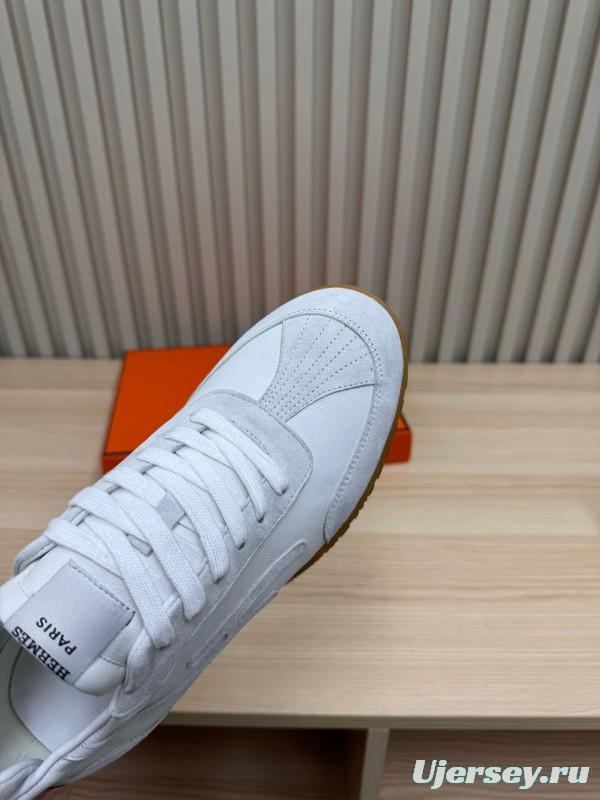 2025 Unisex Hermès White Suede Down Fabric Sneakers Top Version LY00310