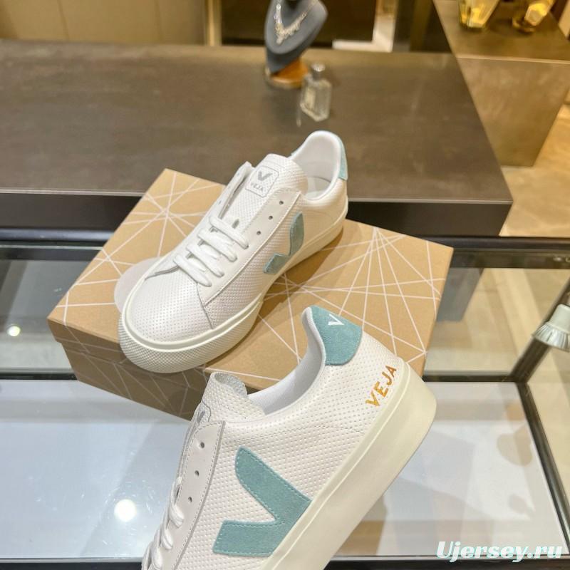 2025 Unisex VEJA White Light Blue Leather Canvas Vulcanized Sneakers MJ00240