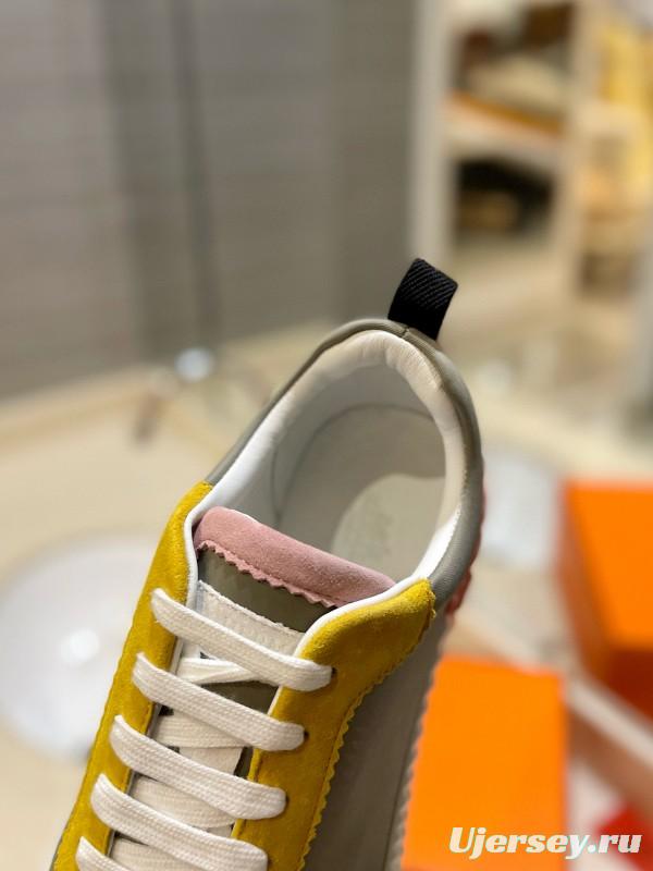 2024 Unisex Hermès Yellow Grey White Imported Silk Lambskin Imported Rain Velvet Casual Sneakers MJ00320