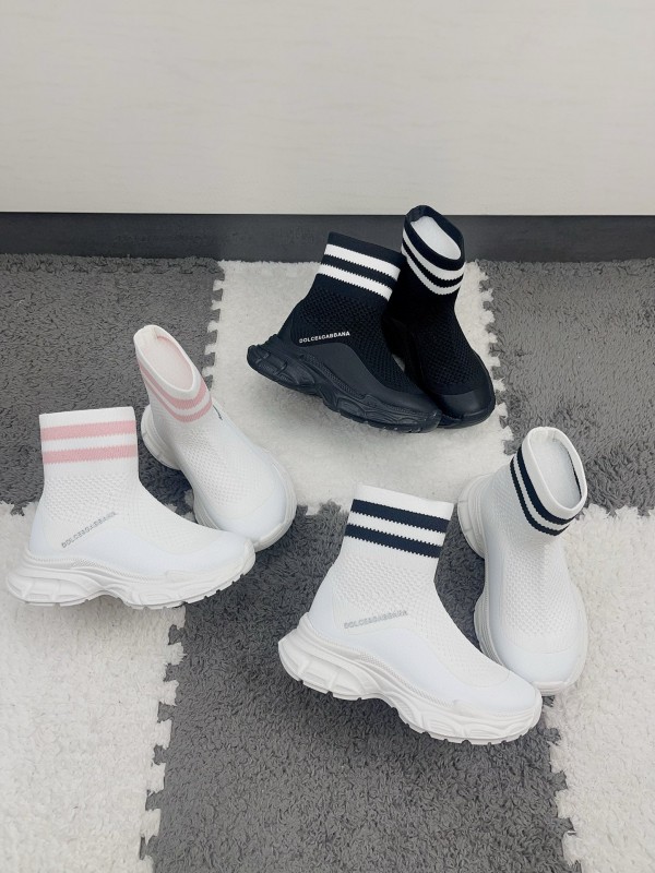 2024 Kids Dolce & Gabbana White Pink Black Knit Fabric Sneaker
