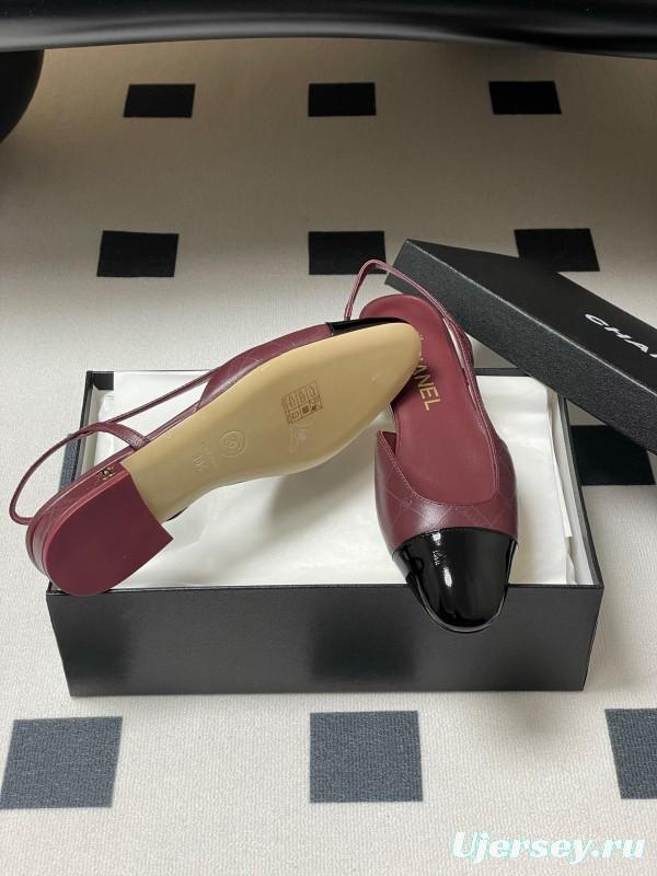 2025 Women Chanel Purple Black Leather Sling-back Pumps KFY00300