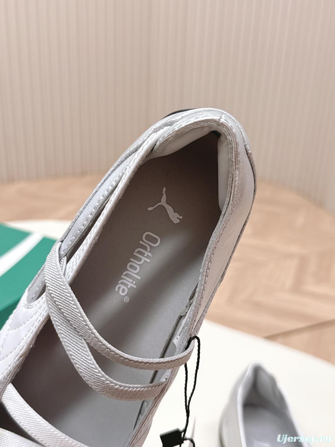 2025 Women PUMA Silver Leather Ballet Flats LY