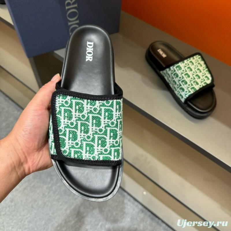 2024 Dior Green White Fabric Slippers MJ00180