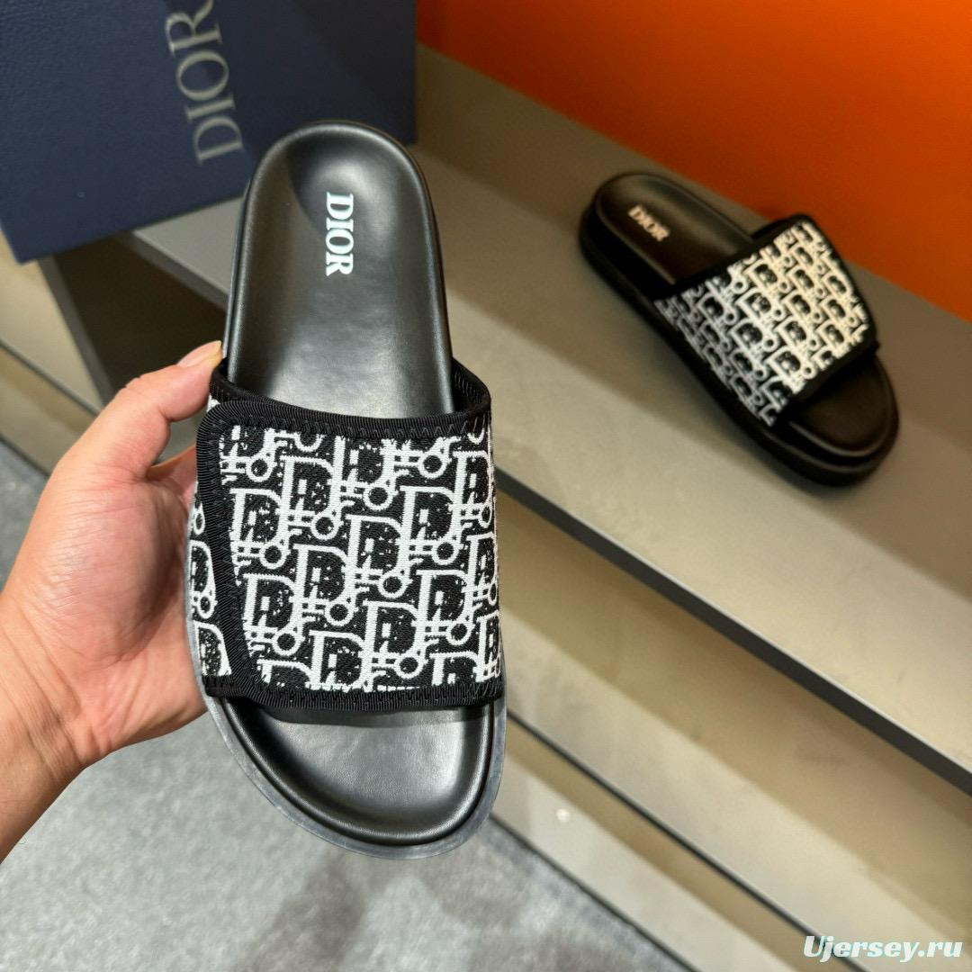 2024 Slippers Dior Black White Canvas Slippers MJ00180