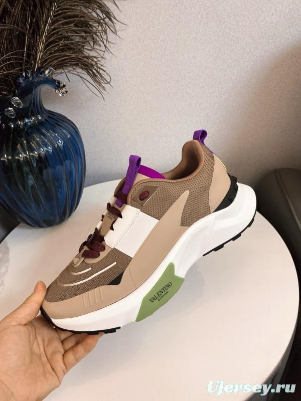 2024 Unisex Valentino beige white purple mesh leather sneakers