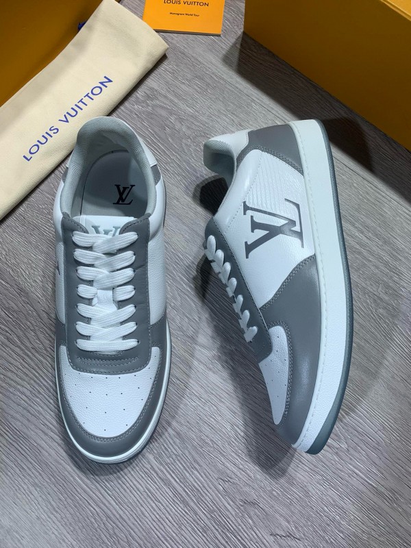 2024 Unisex Louis Vuitton White Grey Calfskin Leather Sneakers MJ00380