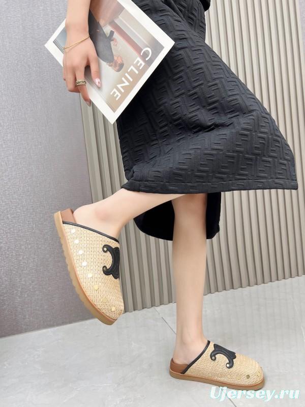 2025 Slippers CELINE Beige Black Leather Slippers LY00240