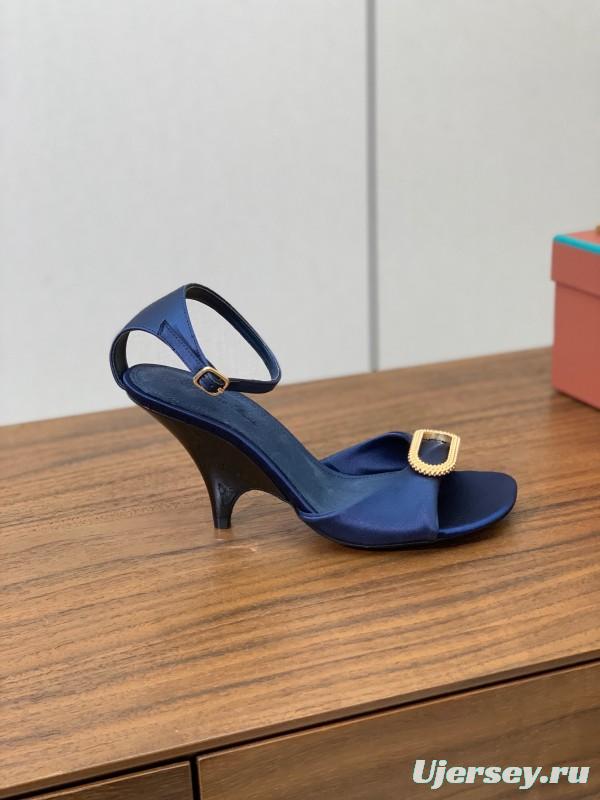 2025 Women Le Parmentier Navy Silk Sandals KFY00280