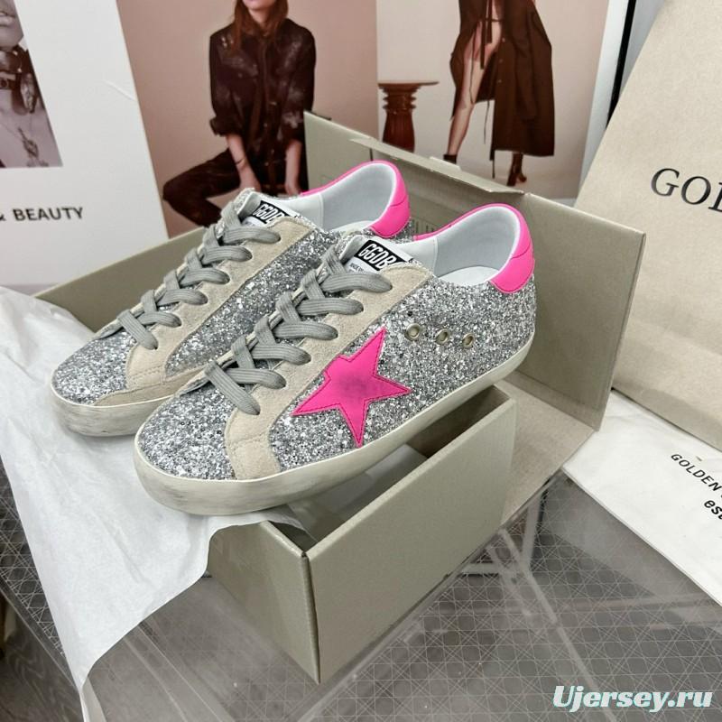 2024 Women GGDB Silver Pink Leather Suede Sneakers
