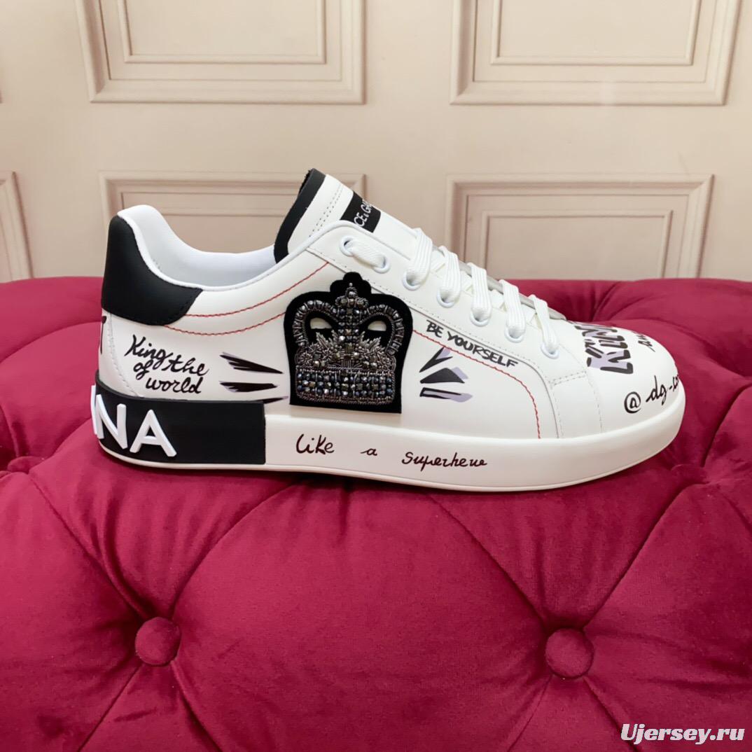 2025 Women Dolce & Gabbana White Black Leather Sneakers LY00340(F)